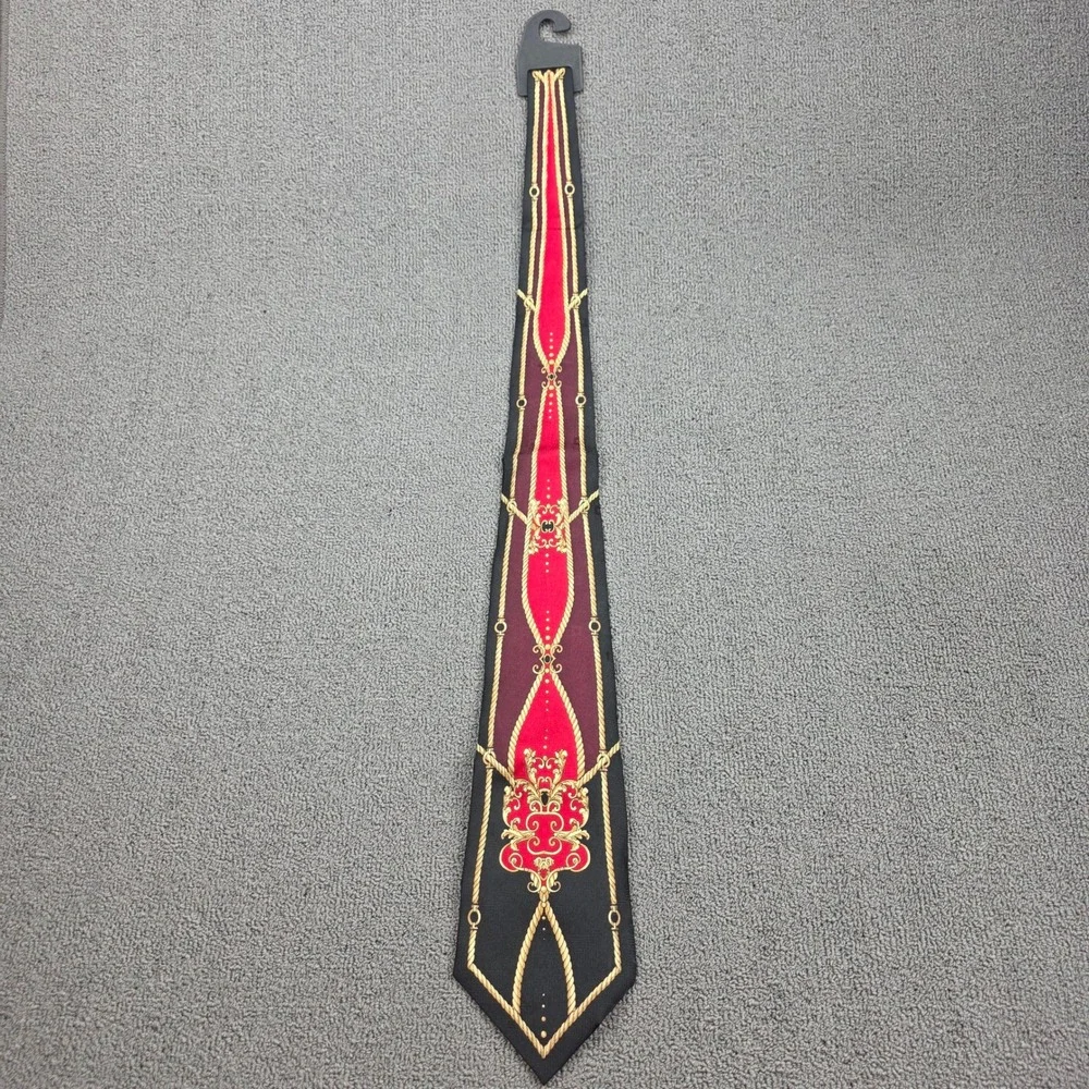Georgio Gentelli Uomo Baroque Silk Necktie Mens Black Red Gold Rope Scroll OS